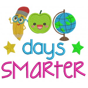 100 Days Smarter Globe and Apple Applique Machine Embroidery Design Digitized Pattern